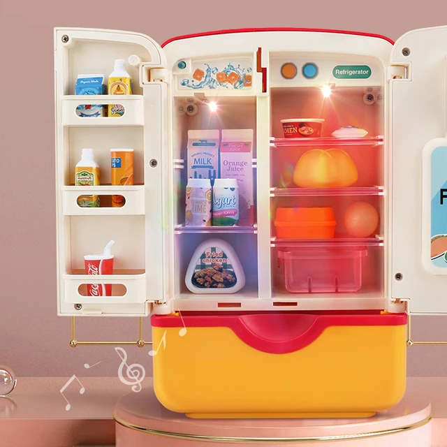 Kids Toy Fridge Refrigerator Accessories With Ice Dispenser Role Playing For Kids Kitchen Cutting Food Toys For Girls Boys 1