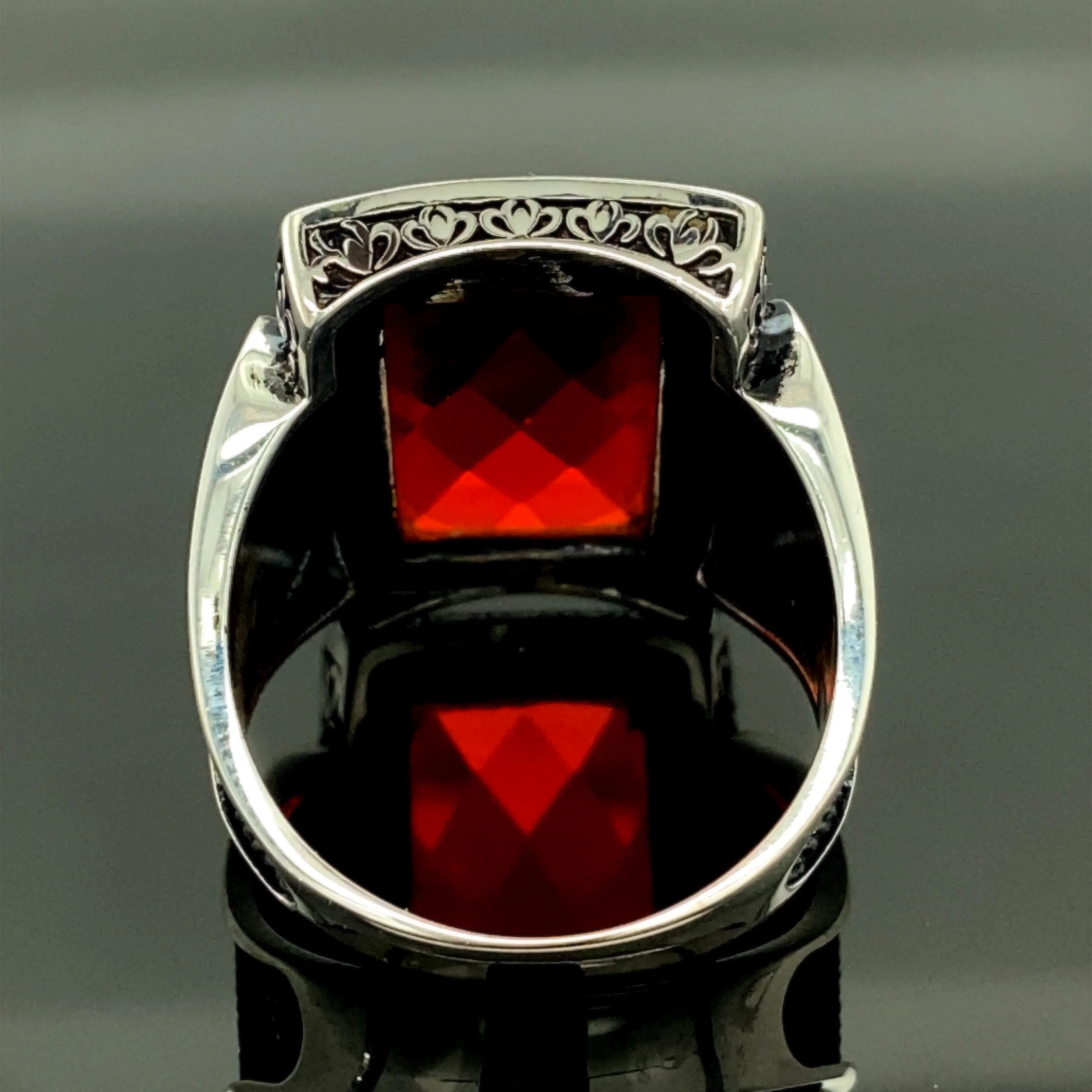 African Ruby Rectangle Hand Engraved Men Ring | Boutique Ottoman Exclusive