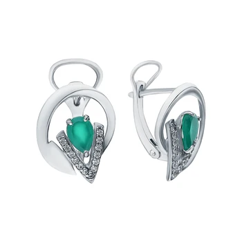 

Silver earrings with cubic zirconia and agate sunlight sample 925