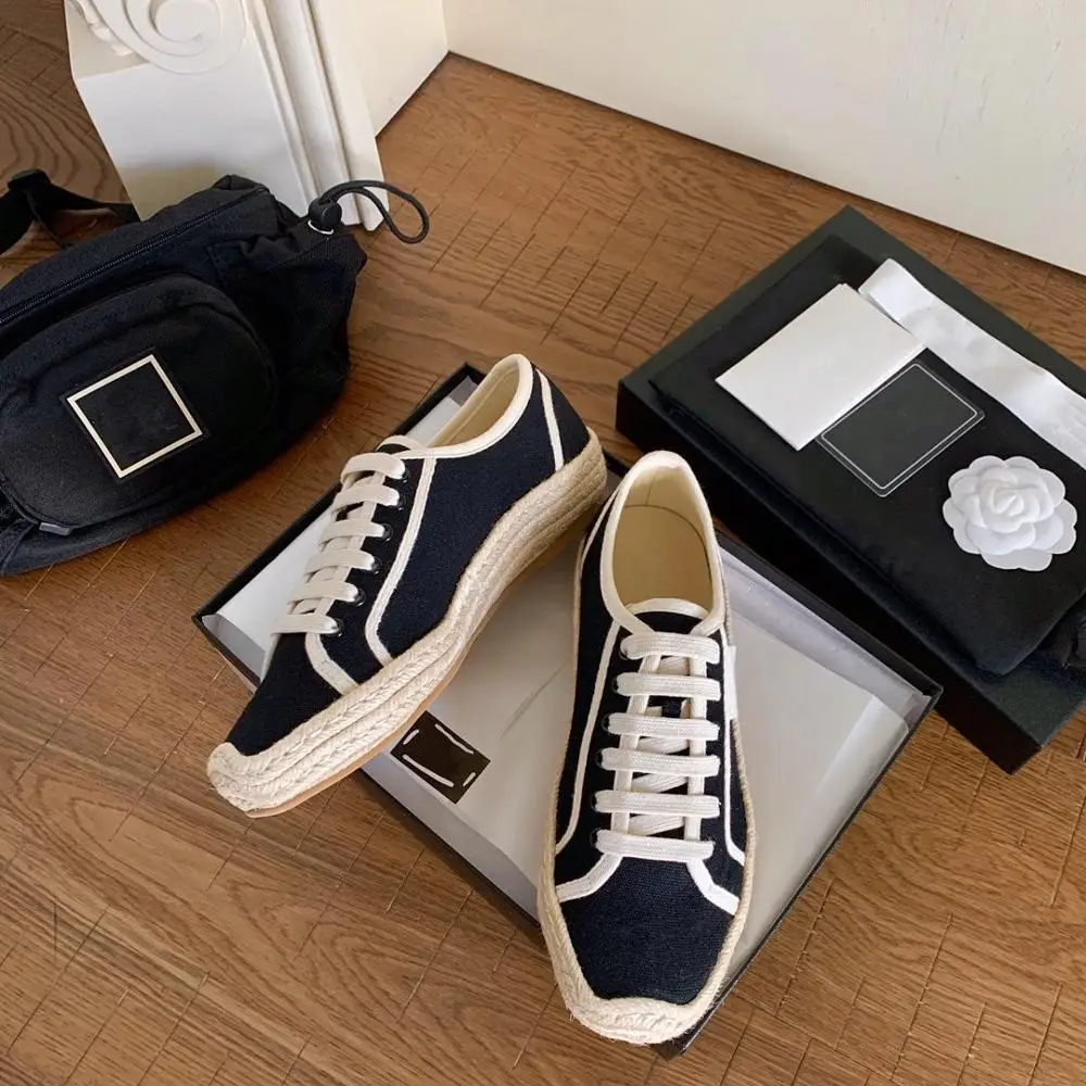 

2020 Women's Wave Fisherman Casual Canvas Straw Shoes Black