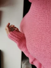 Women Sweater Outerwear Pullover Long-Sleeve Elegant Knitted Loose Pink Knitting Thick
