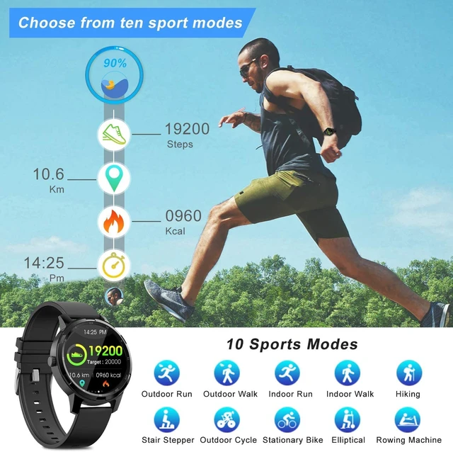 Reloj inteligente para hombre con seguimiento de fitness. Reloj inteligente  impermeable IP68 para teléfono Android iOS, deportes, correr, relojes