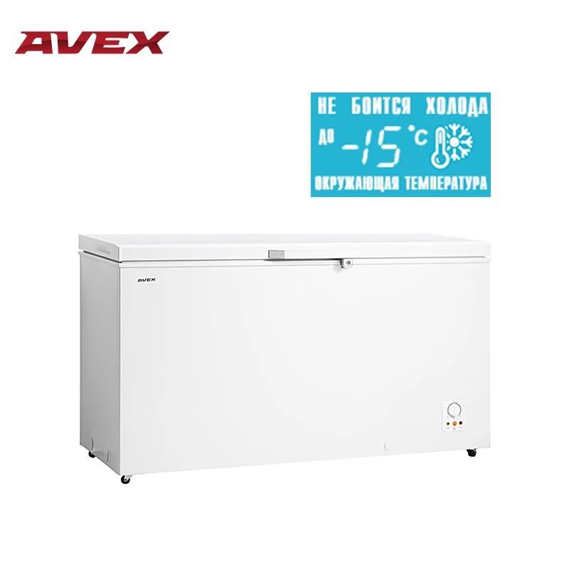 Морозильный ларь AVEX CF-510, обьем 480л, класс А+, 2 корзины, замок, 26кг/сут, сохранение холода до 50ч, зимняя защита, индикация повышения температуры, ножки колесики