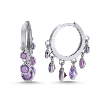 

KUTAYDAN Dangle Colorful Zircon Stone Earrings 925 Sterling Silver