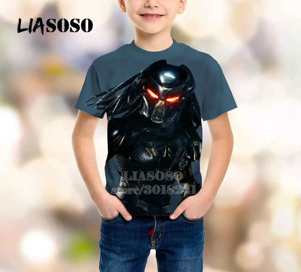 LIASOSO/Летний Детский свитер для подростков футболка с 3D принтом «Хищник» детский топ, пуловер с короткими рукавами для мальчиков и девочек, B128 - Цвет: 9