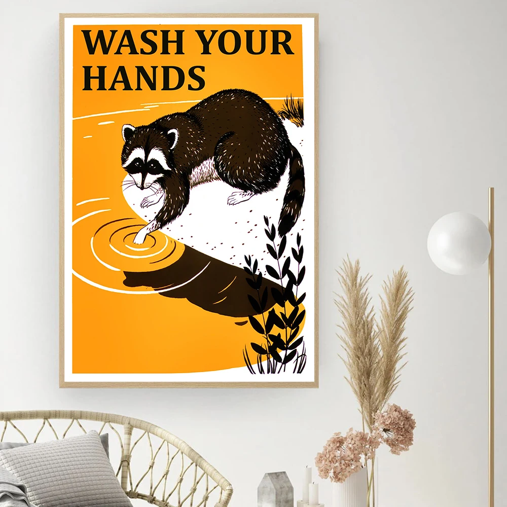 

Washing hands quote poster funny bathroom canvas painting cartoon wall painting living room toilet artist home decoration