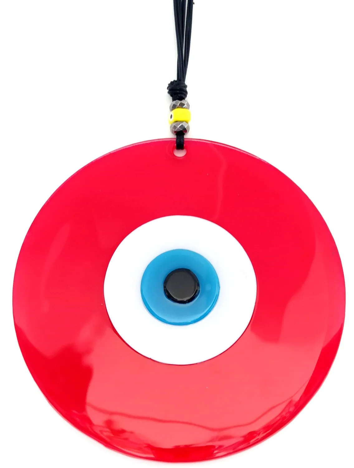 

20 Centimeter Handmade Red Glass Wall Ornament With Evil Eye Beads