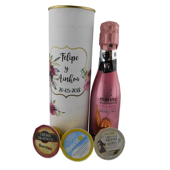 

6 pcs/personalized tin with sparkling wine rosy with cream cake, cheese blue and goat cheese