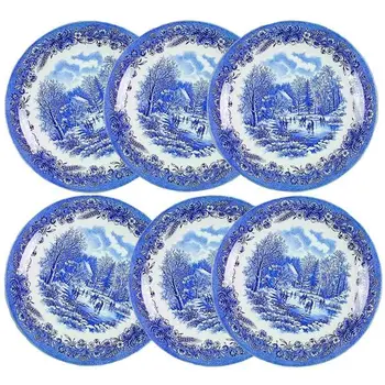 

6 dessert plates decorated with English landscapes | Classic white and blue porcelain 24 cm Ø CHURCHILL