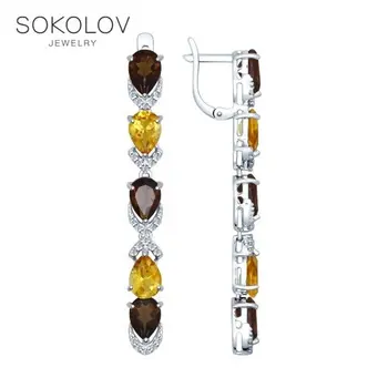

Drop Earrings with stones long Sokolov from silver with a mix of stones, fashion jewelry, 925, women's male, long earrings