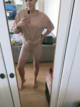 Conjuntos sólidos informales para mujer, traje de dos piezas con cinturón, chándales deportivos holgados para el hogar, traje de bicicleta de ocio a la moda para verano