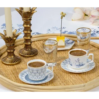 

Coffee Cup for 2 Person Tual New Bone 4 Piece Set 2x80 Ml Blue Color Decorative Coffee Pleasure Turkish Coffee English Home