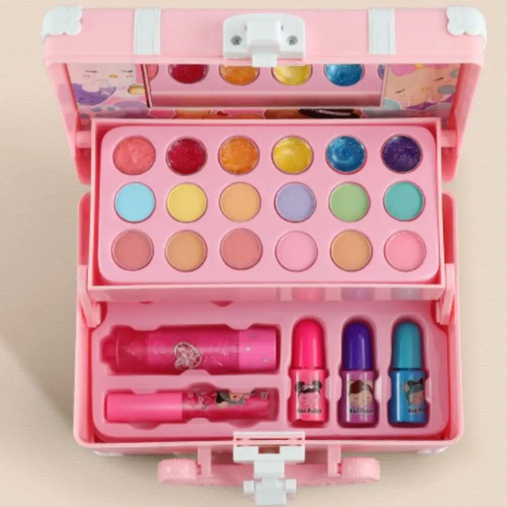 Kids Makeup Set Real Girl Makeup Kit With Portable Box Washable Kids Makeup Kit Eye Shadows Brush Lipstick Nail Polish Makeup
