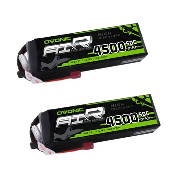 

OVONIC 14.8V 50C 4S 4500mAh LiPo Battery Pack With T Plug For Car Airplane Helicopters RC cars RC Airplane 2 PCS