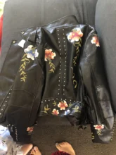 Jacket Coat Turn-Down-Collar Embroidery Punk Floral-Print Faux-Soft-Leather Motorcycle