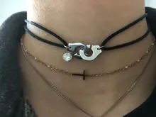 Collar con esposas y cordones de 100% Plata de Ley 925 para hombre y mujer, colgante de lunares con cuerda ajustable, Bisutería