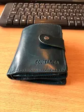 Billetera de cuero genuino para hombre y mujer, billetera pequeña Rfid, tarjetero, monedero rojo