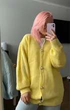 Kimono Cardigan Sweaters Lantern Berrygo V-Neck Knitted Female Women Sleeve-Button Streetwear