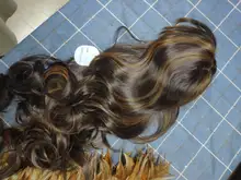 ALAN EATON-Peluca de cabello sintético para mujer afroamericana, cabellera artificial largo ondulado con flequillo, color negro, marrón y dorado, resistente al calor