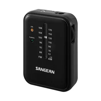 

Sangean sr-32 black pocket radio fm/am built-in speaker jack and strap