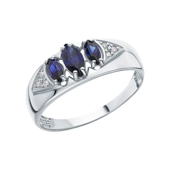 

Silver ring with cubic zirconia and Sapphire synthetic sunlight sample 925