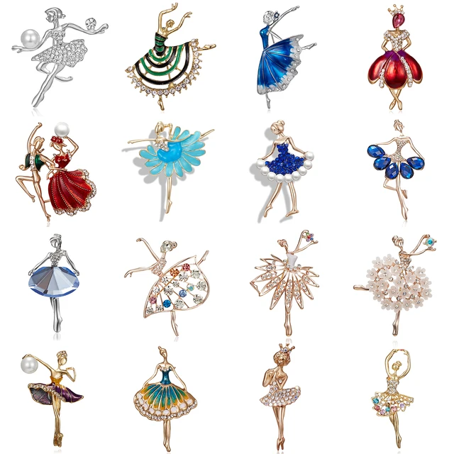 Fashion Rhinestone Enamel Gymnastics Ballet Dancer Brooch Pin For Women Cute Pins Crystal Corsage Brooch Wedding Jewelry Gift