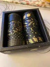 Juego de 10 unidades de cinta Washi negra y dorada, cinta adhesiva Vintage con diseño de galaxia, cinta adhesiva decorativa, pegatina para álbumes de recortes, papelería y diarios