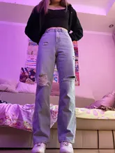 Pantalones vaqueros de talla grande para mujer, Jeans para novio, y2k, de cintura alta, rasgados para mamá, 2021