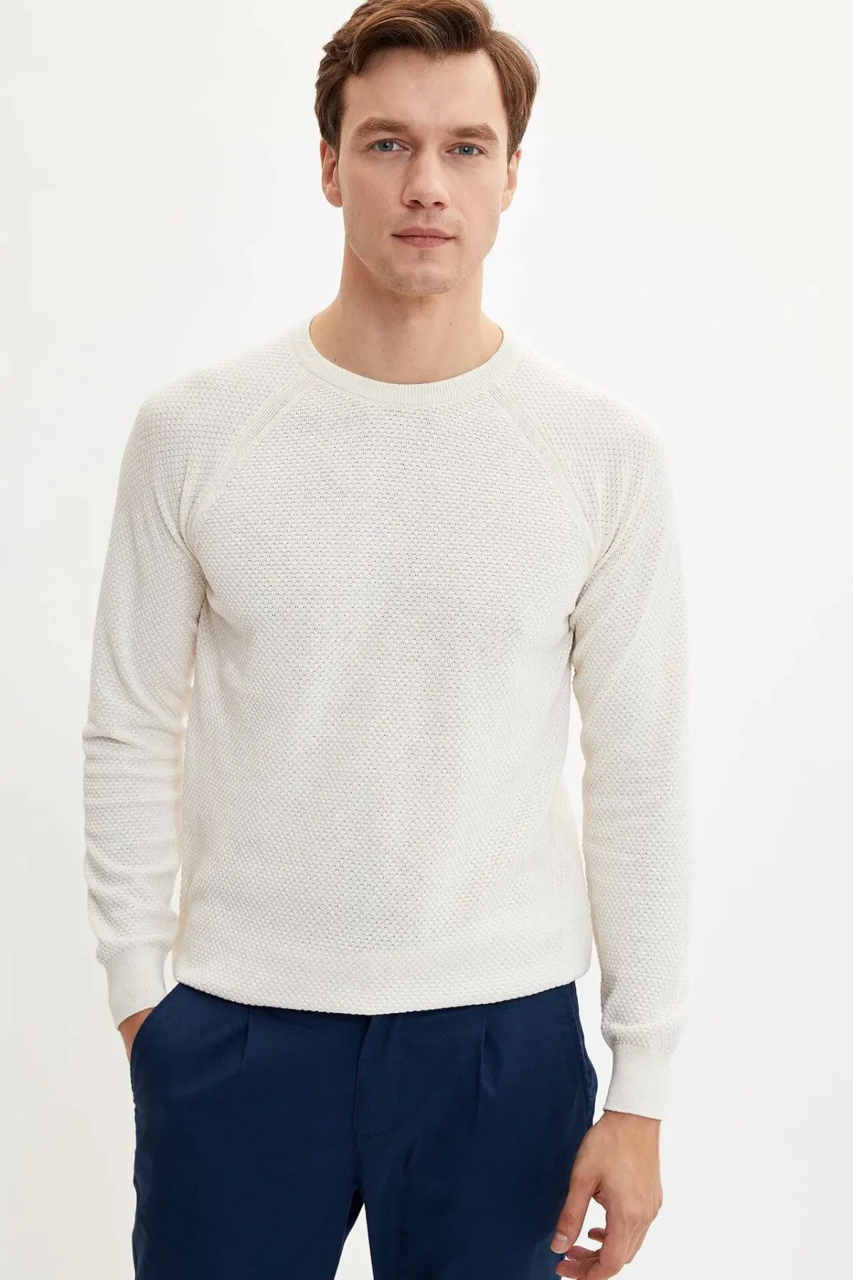 DeFacto, мужские Модные однотонные тонкие пуловеры, повседневные, хлопковые, простые, Джокер, пуловеры, топы, Весна, Осень-L1435AZ19WN-L1435AZ19WN