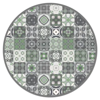 

Panorama Vinyl Round Rug Vintage Tiles Design in Green - Kitchen Carpet Anti-Slip Flame Retardant - Living Room Rug - XXL Rugs - PVC Rugs