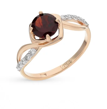 

Gold ring with cubic zirconia and Garnet sunlight sample 585