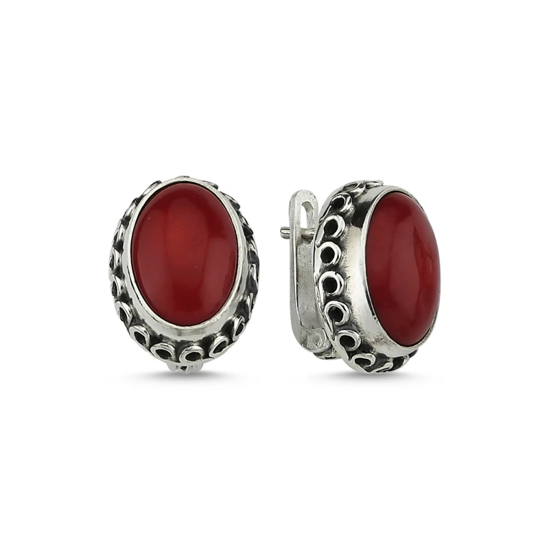 

Silver 925 Sterling Coral Stone Handwork Earrings