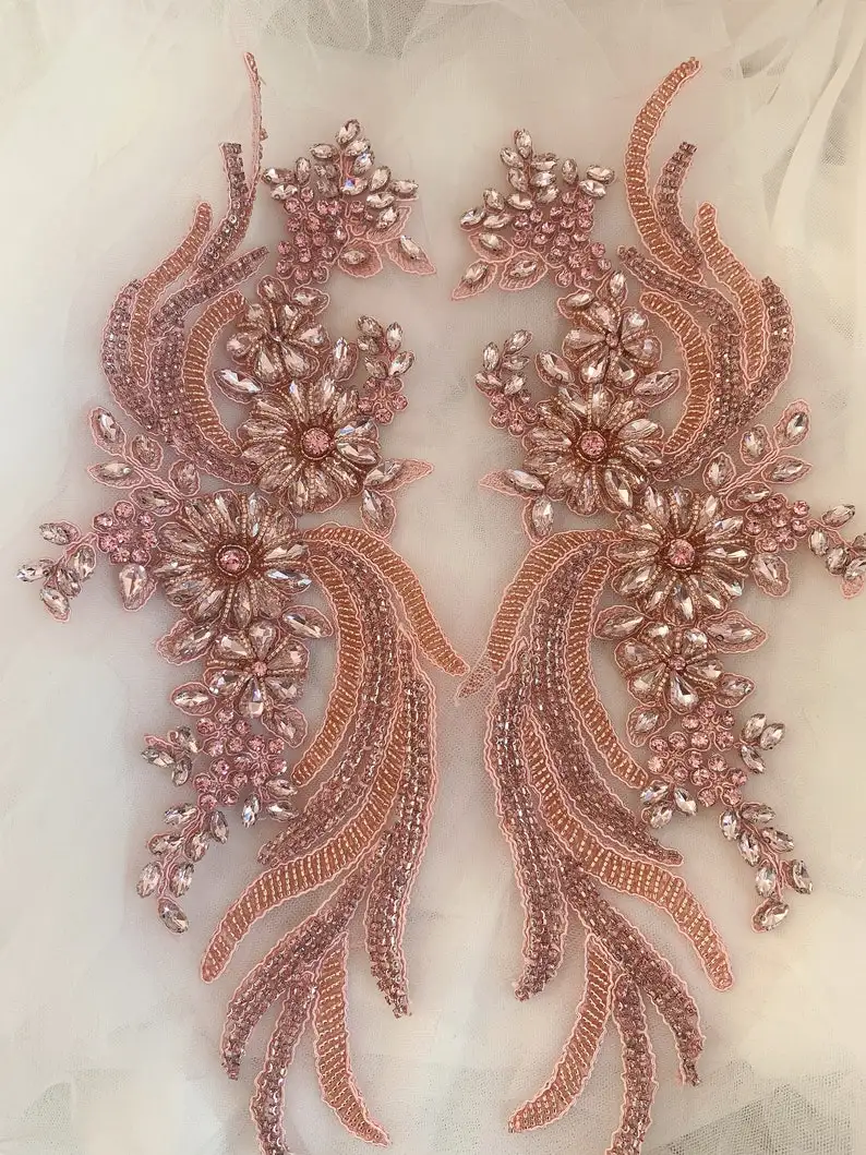 

Light Pink Handmade Rhinestone Applique For Bridal Sash, Bridal Headpiece, Dance Costume