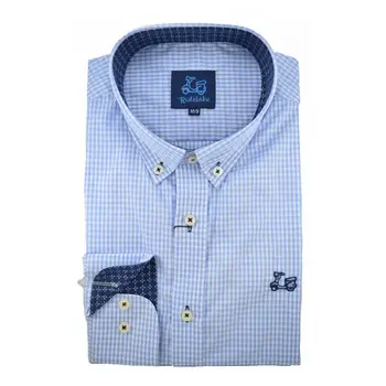 

Ridebike man Vespa Vichy in blue color logo embroidery plaid shirt long sleeve shirt (1811)