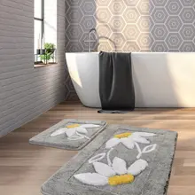 Коврики для ванной нескользящие Противоскользящие коврики противоскользящие серые маргаритки 2'Li набор 60X100 см-50X60 см