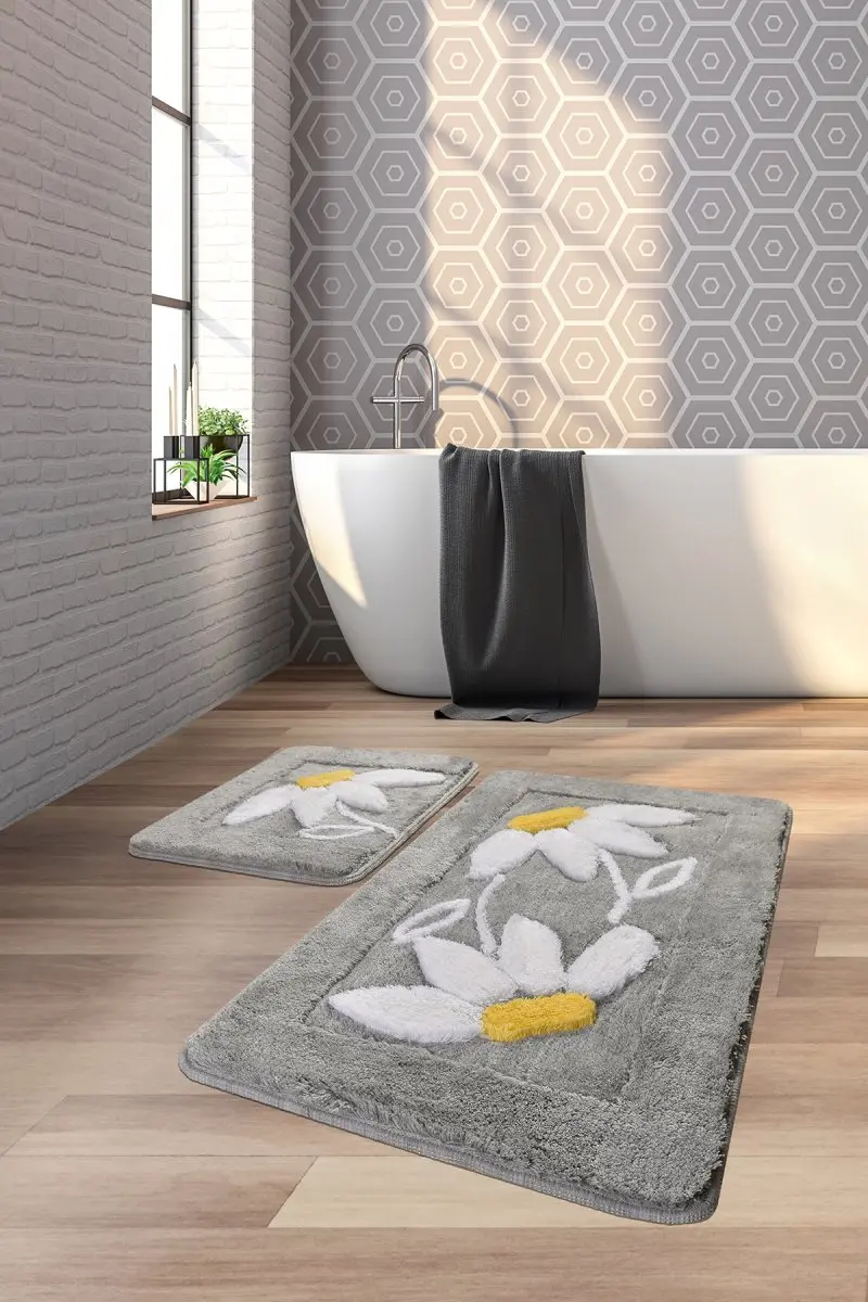 

Bath Mats Non Slip Anti Mould Mats Non Slip Anti Mould Daisy Gray 2'Li Set 60X100 Cm- 50X60 Cm