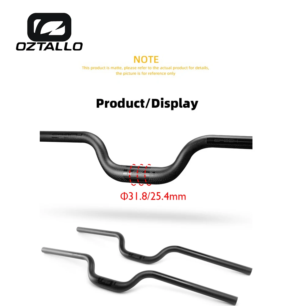

OZTALLO U-rise Full Carbon Fiber Mountain Bike Handlebar Stem 25.4 or 31.8mm*580-700mm Bicycle Handlebar