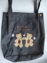 Bolso de hombro de PANA con bordado de ositos de la suerte para mujer, bolsa de lona a rayas, de tela ecológica, bolsas de compras bonitas y suaves