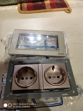 SRAN-Panel de cristal de pared de 16A, enchufe de alimentación multiforma con conexión a tierra, estándar europeo, doble tira, 146x86