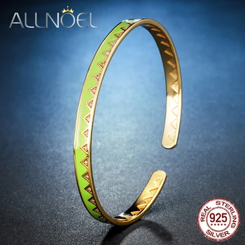 

ALLNOEL 925 Sterling Silver Designer Jewelry Open Adjustalbe 9K Gold Enamel Wave Ring Bangle Bracelet For Women Wedding Brand