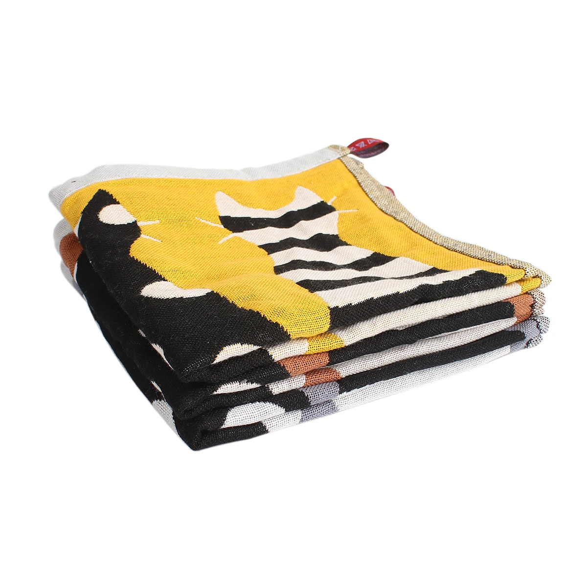 Серый, желтый, коричневый, 3 цвета, с рисунком кота, хлопковый детский квадратный шарф, около 35х40 см-3