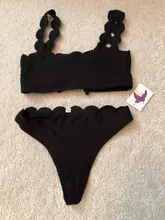 INGAGA-Bikinis de realce para mujer, traje de baño con borde festoneado, bañador de banda Negro, Bikini liso para mujer, ropa de playa 2021