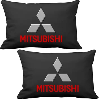 

ASR MITSUBISHI 2 Pieces Black Luxury Car Neck Pillow and Wooden Keychain With Brand Logo