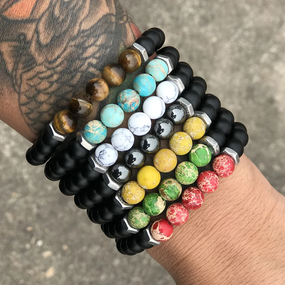 strand bracelet Natural Stone Elastic Bracelet Micro Pave CZ Disco Ball Matte Charms Beads Bracelets for Women Men Yoga Jewelry | Украшения