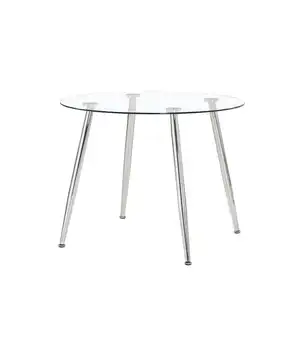 

Danish round dining table cover glass chrome legs.