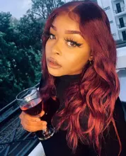 Peluca ondulada de cuerpo malayo transparente para mujeres negras, 99J, rojo borgoña, pelucas de cabello humano prearrancado, 180% de cabello Remy, peluca de encaje Frontal