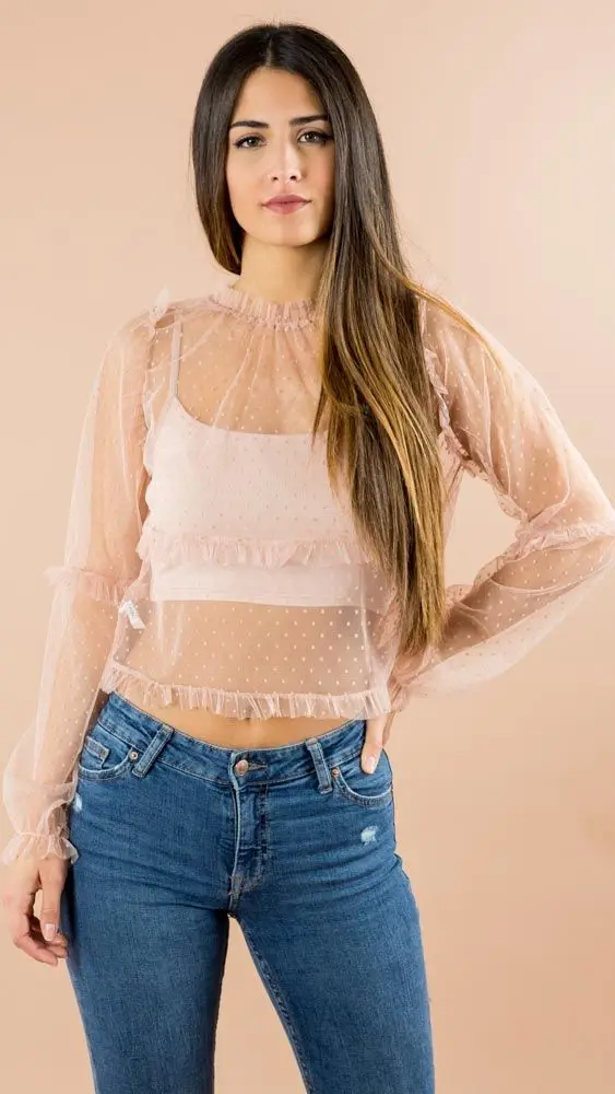 GreyModa блузка twinset bralette Тюль в горошек мода - Цвет: Rosa