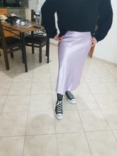 Mnealways18-falda de seda satinada para mujer, Falda larga de cintura alta, color púrpura, elegante, para oficina, Primavera, 2020
