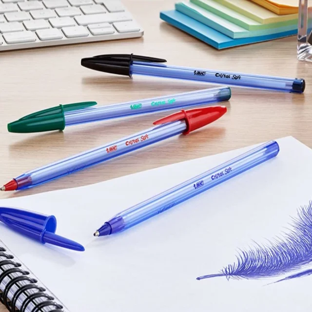 PAQUET DE 50 STYLOS A BILLE BIC SOFT BLEU CRISTAL