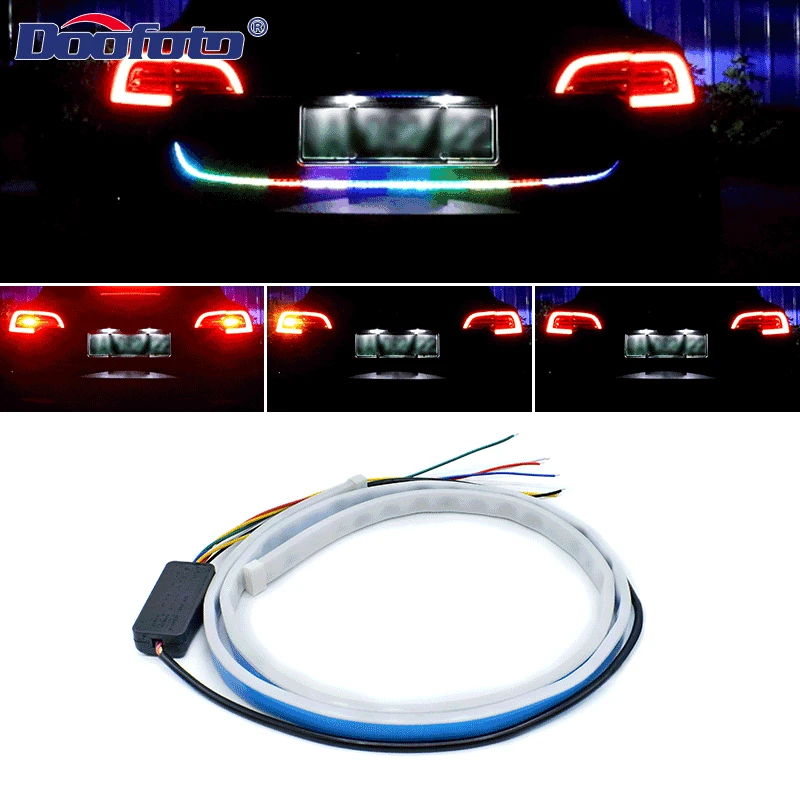 

Doofoto 120cm Car Trunk Tail Strip Light LED Flowing Brake Running Turn Signal Lamp 7 Colors Flexible Strip Universal Waterproof